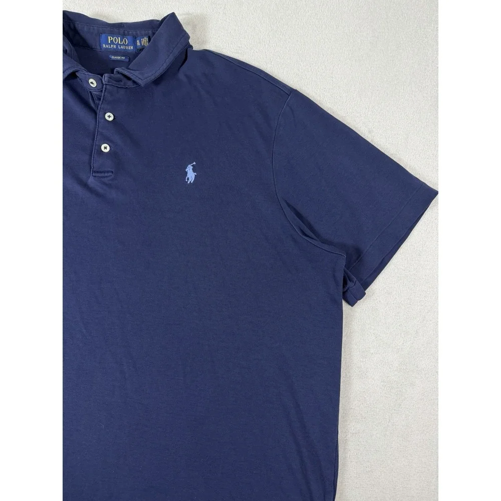 Polo Ralph Lauren Polo Shirt Mens XL Navy Blue Classic Fit Cotton Small Pony